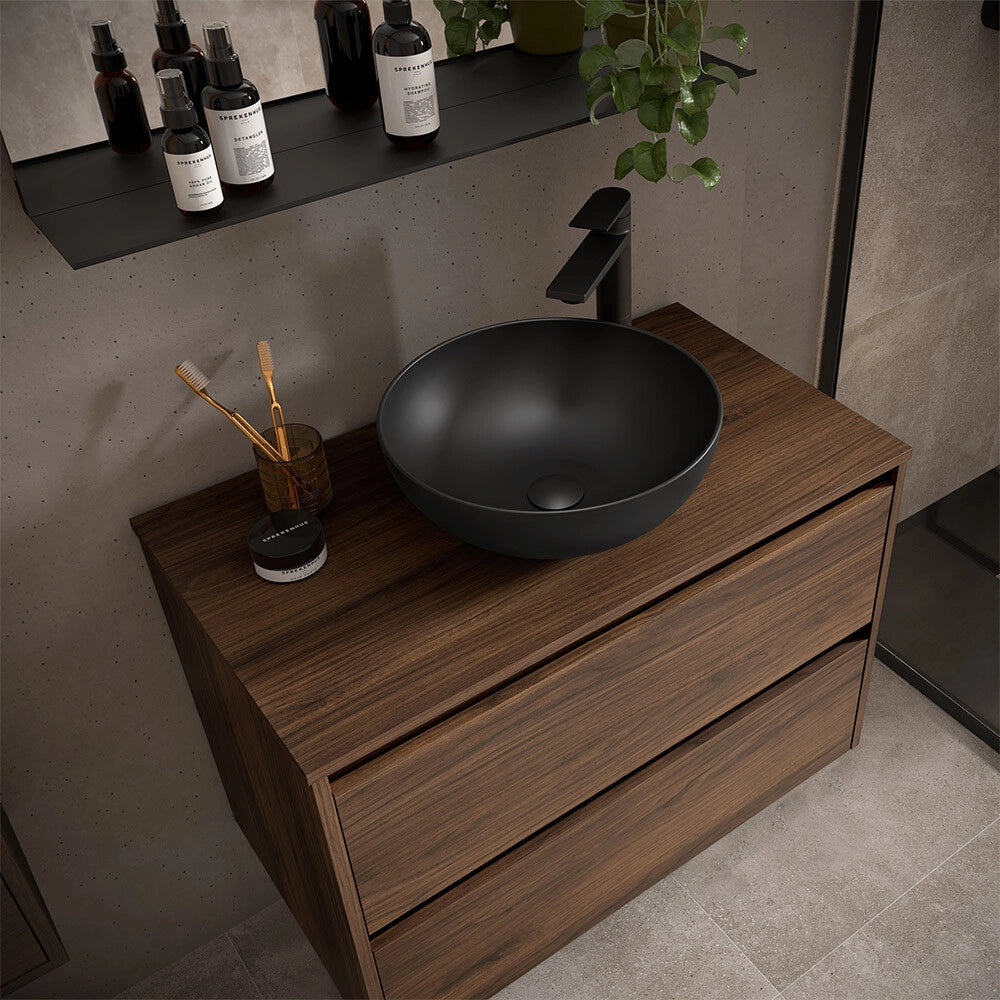Mobile bagno sospeso 70 cm noce maya con top per lavabo da appoggio Gaya