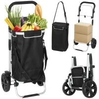Carrello della spesa pieghevole da 40 L su ruote con manico telescopico, 45,5x35,5x97cm, Nero