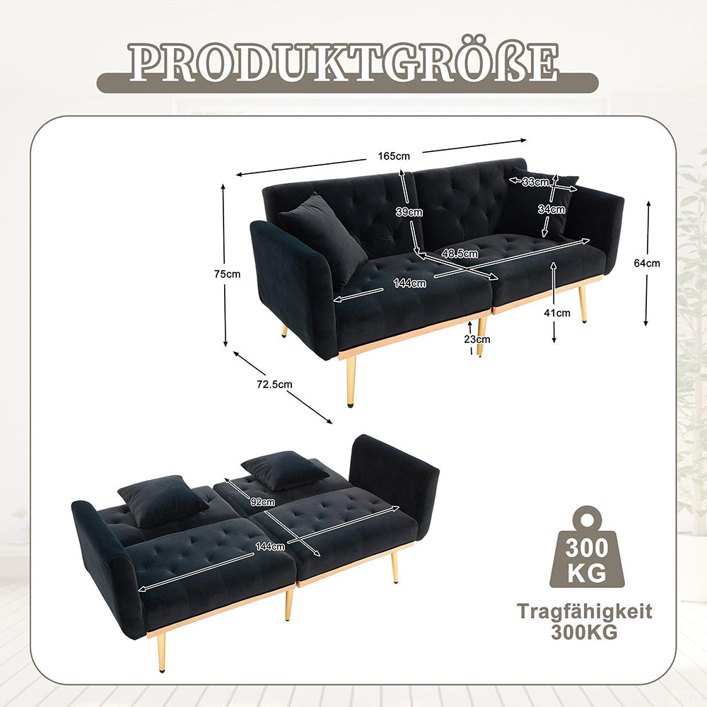 Divano 2 posti moderno - Xylo - Velluto, schienale regolabile, nero