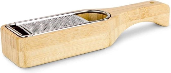 Raspante per formaggio in bambù con contenitore di raccolta - Raspante per formaggio Parmigiano in bambù - Raspante in acciaio inossidabile per pulizia facile - Manico stabile - Dimensioni ca. 27 x 73 x 4 cm