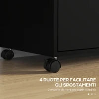 Mobile da Ufficio con 2 Cassetti Porta Documenti e Ripiani, Ruote con Blocco, 80x40x66cm, Nero