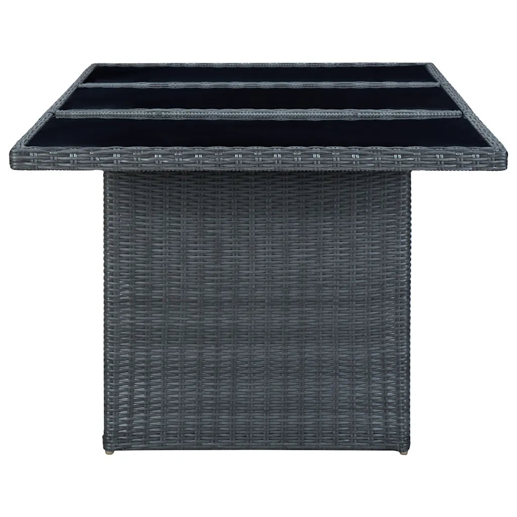 Tavolino da Giardino | Tavolino da esterno Grigio Scuro Polyrattan e Vetro Temperato