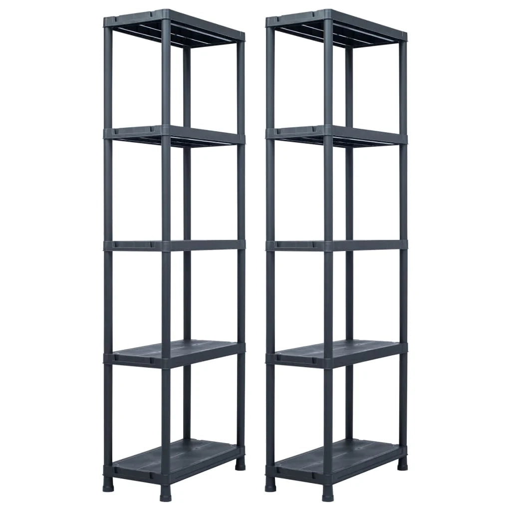 Ripiani portaoggetti da 2 pezzi capacità 125 kg 60 x 30 x 180 cm plastica nera 02_0000666