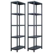 Ripiani portaoggetti da 2 pezzi capacità 125 kg 60 x 30 x 180 cm plastica nera 02_0000666