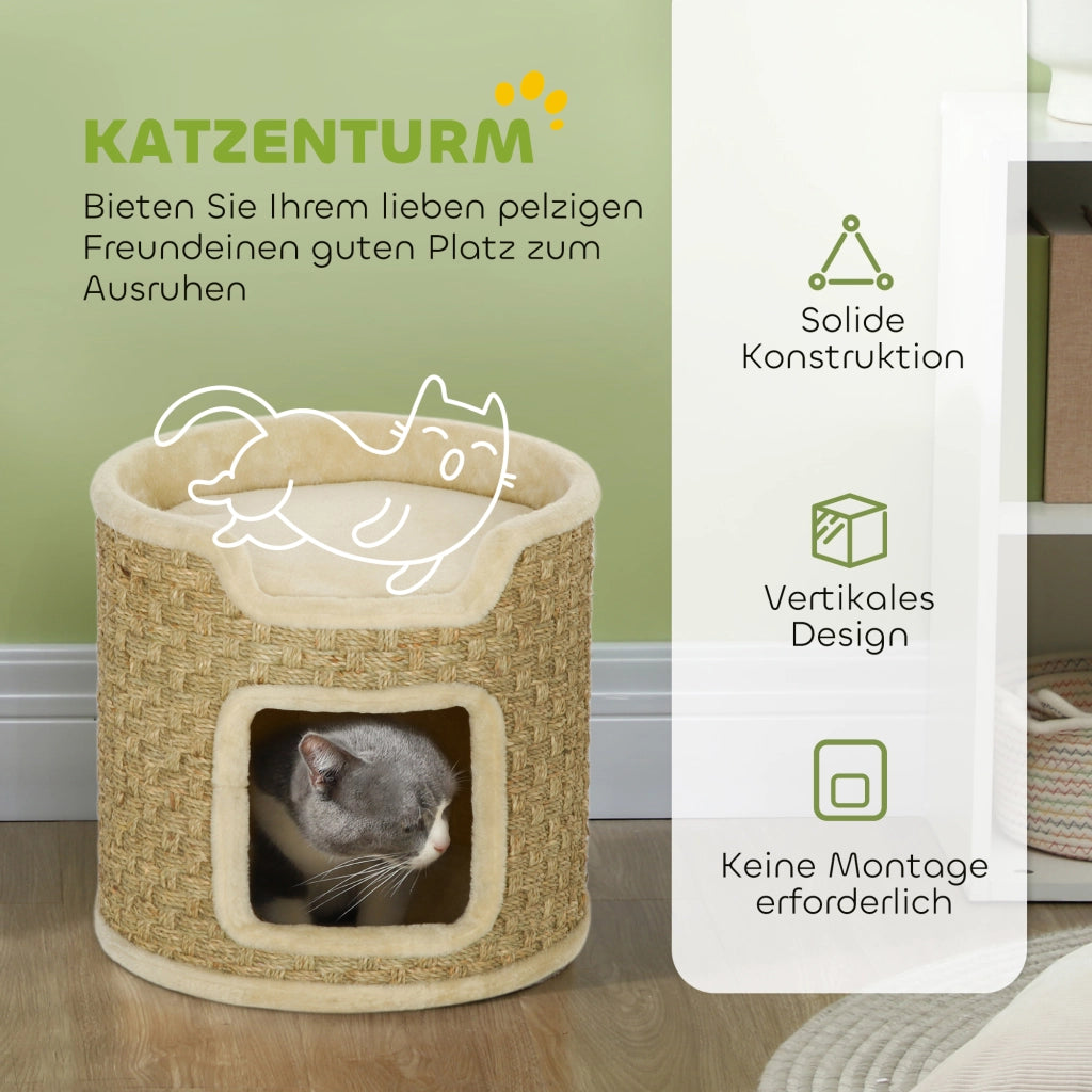 Tiragraffi per Gatti con Area Gioco e Riposo ¨C zephmum ¨C Peluche 38x37 cm Khaki-Beige