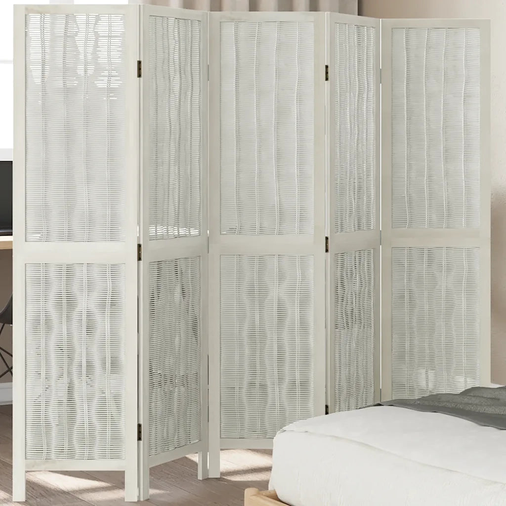 Divisorio Ambienti 5Pannelli Bianco Legno Massello di Paulownia