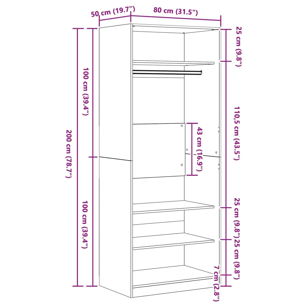 Guardaroba con lo scaffale Rovere artigianale 80 x 50 x 200 cm 3378502