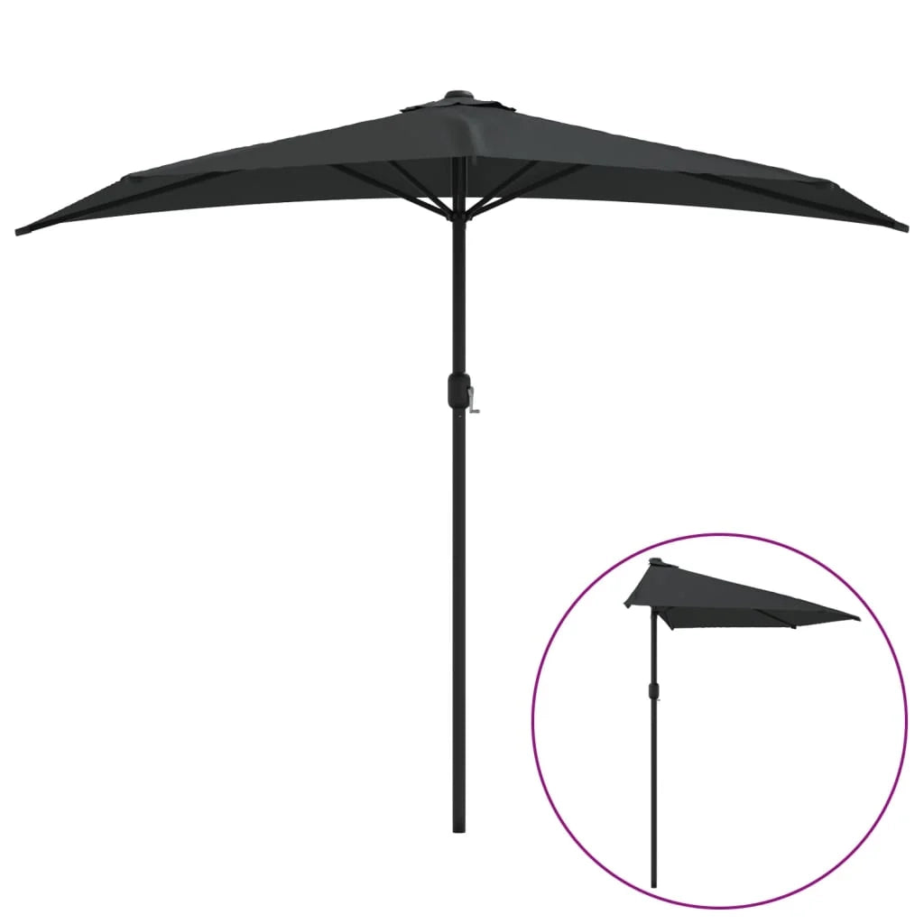 Mezzo ombrellone da balcone con palo in alluminio 270 x 135 x 245 cm nero 02_0008302
