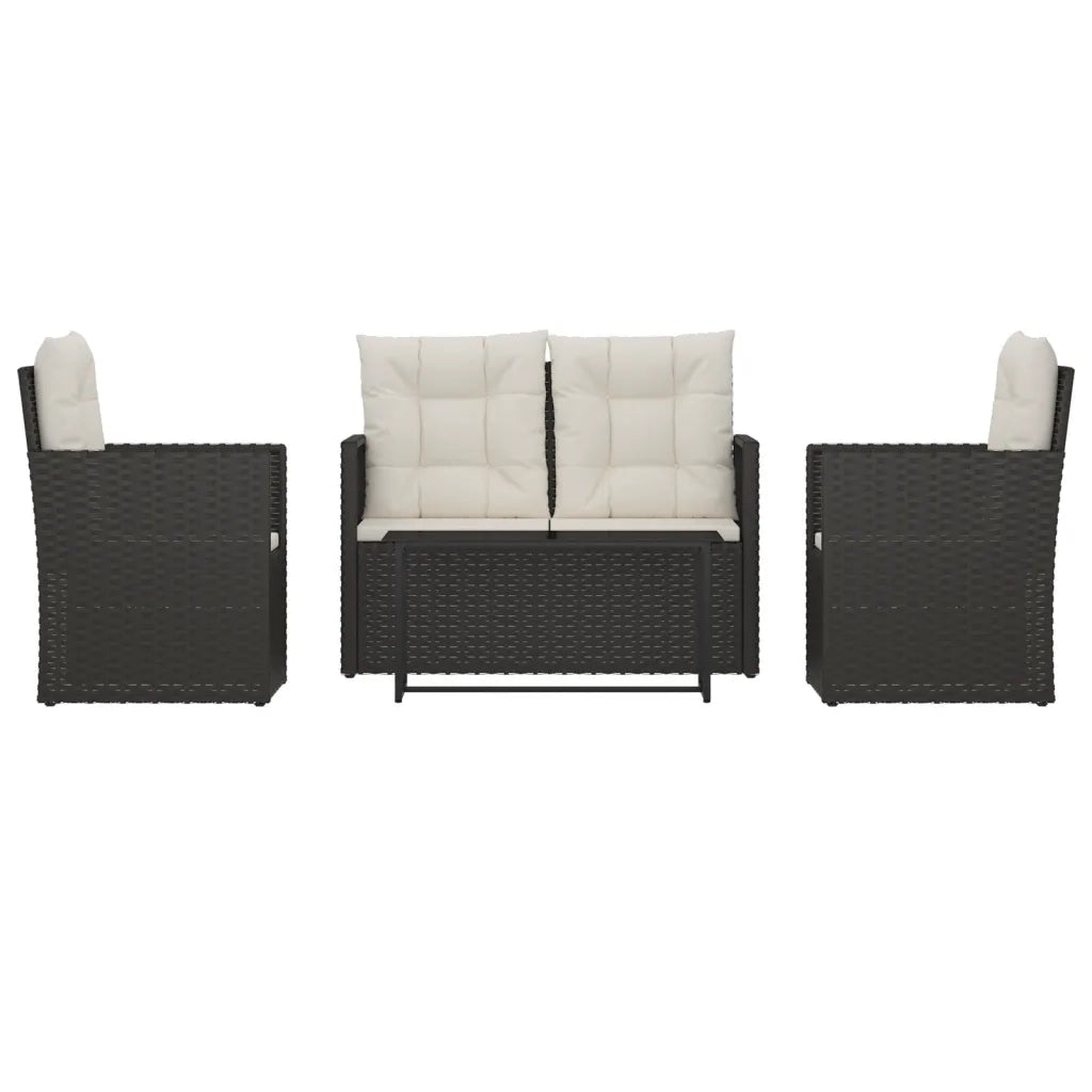 Set Salotto da Esterno 4 pz | Set di Mobili da Esterno con Cuscini in Polyrattan Nero