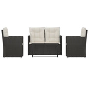 Set Salotto da Esterno 4 pz | Set di Mobili da Esterno con Cuscini in Polyrattan Nero