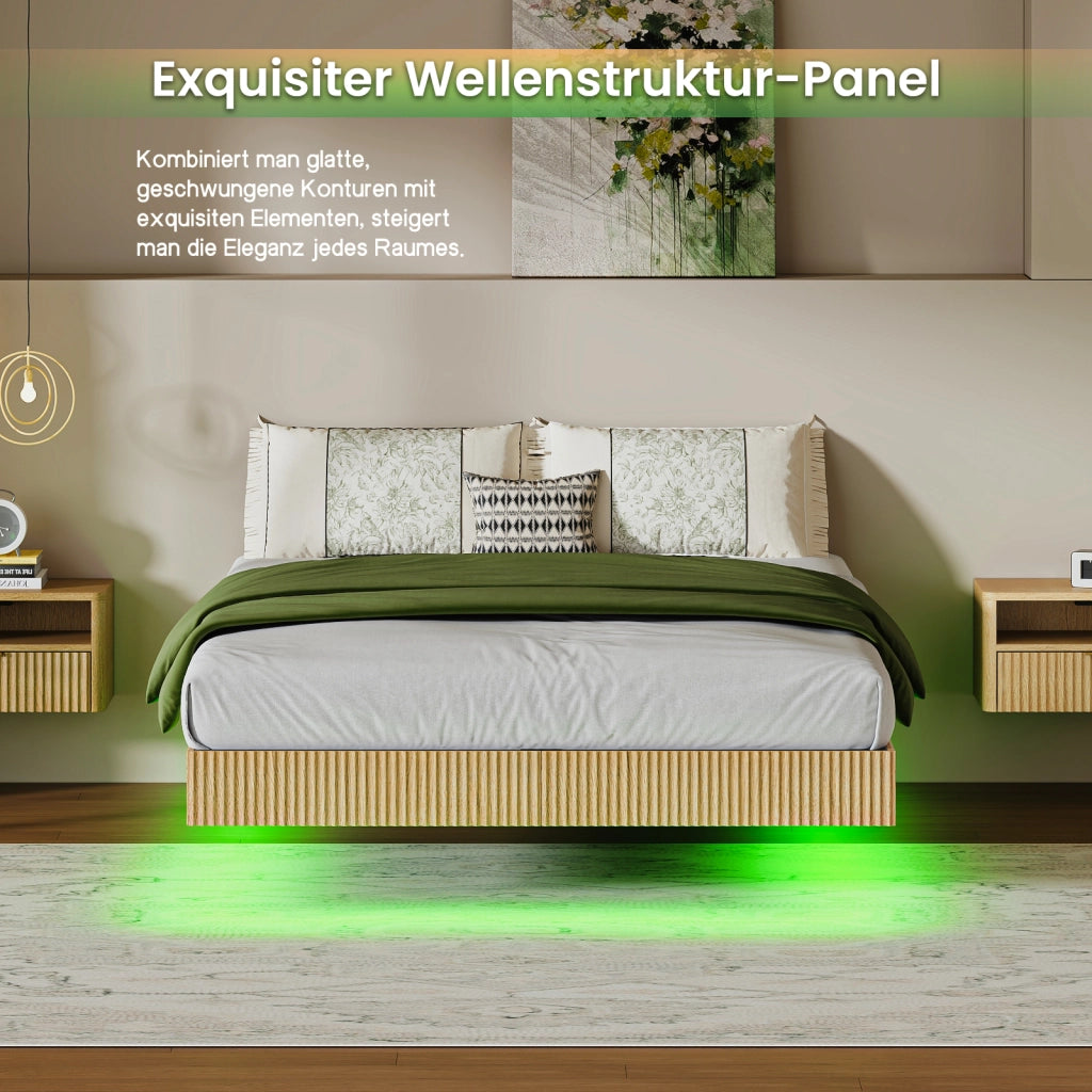 LETTO sospeso 140x200 cm Naturale con LED RGB
