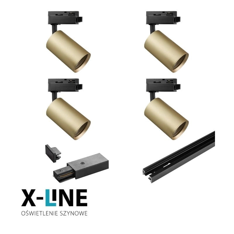 Kit binario monofase X-Line 2x1m 4 faretti GU10 oro DPM