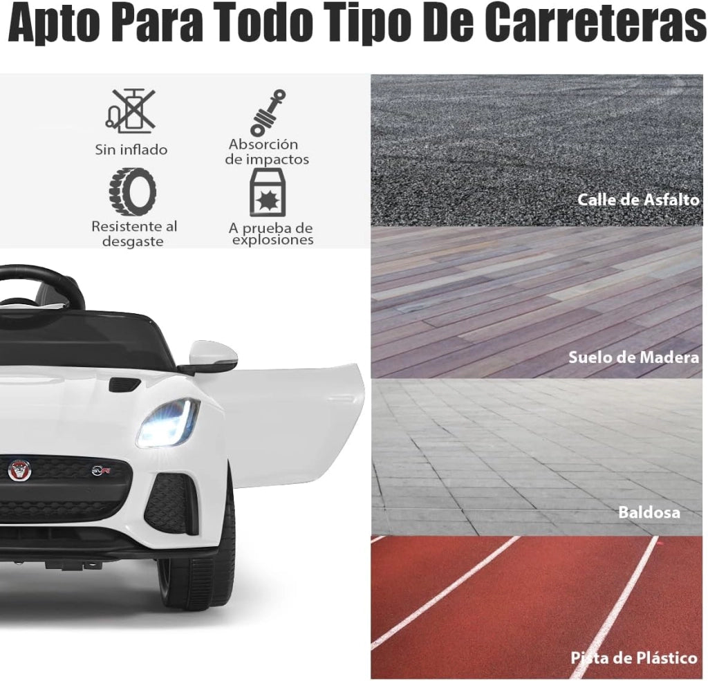 Macchina Elettrica per Bambini Jaguar 12V con Telecomando, Auto Elettrico a Pedale e Cinture di Sicurezza, Veicoli con Multimedia, Clacson e Luci, Velocità 3-5 km/h, Carico 25 kg (Bianco)