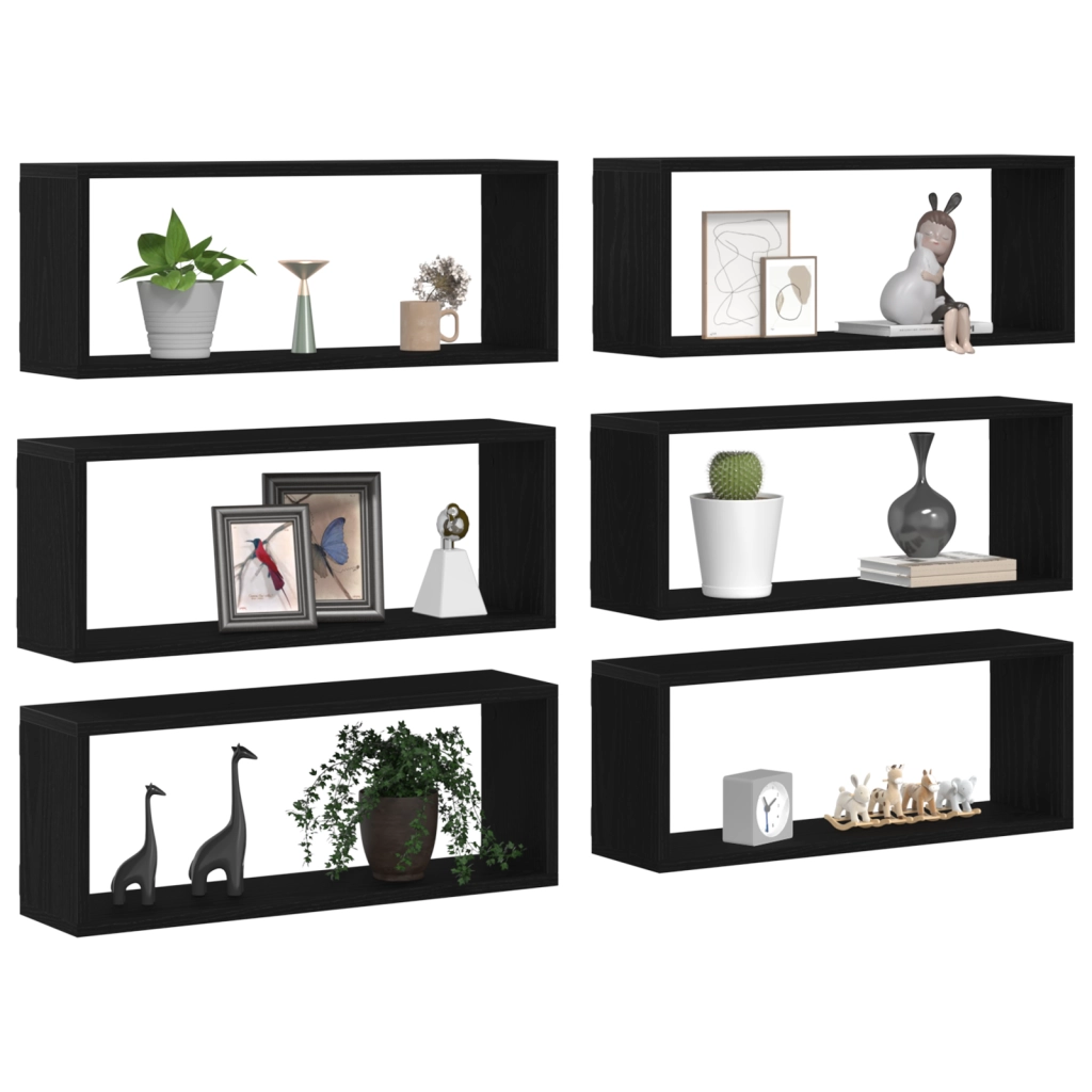 Mensole a muro 6 pezzi Nero Rovere 60x15x23 cm Legno ingegnerizzato