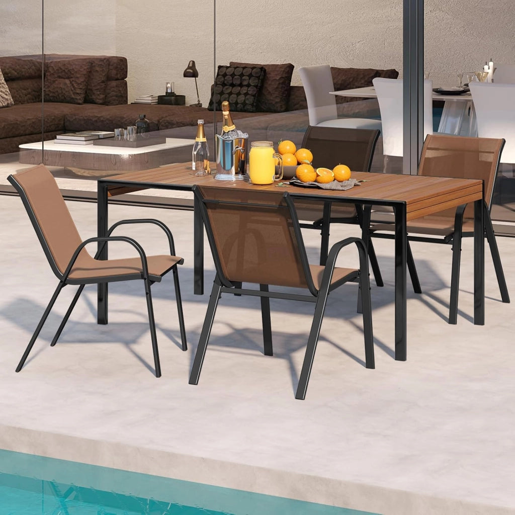 Set di 2 Sedie Impilabili, Sedia da Giardino con Corrimano, Telaio in Acciaio Tubolare Verniciato a Polvere, Sedia per Giardino e Patio