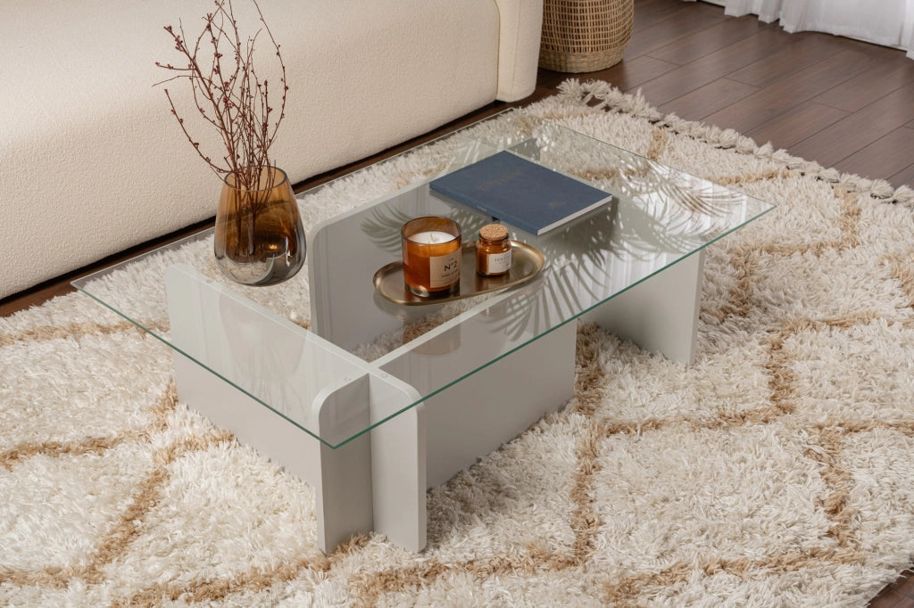 Tavolino in vetro "Flavio" 105 x 65 x 30 cm - Grigio