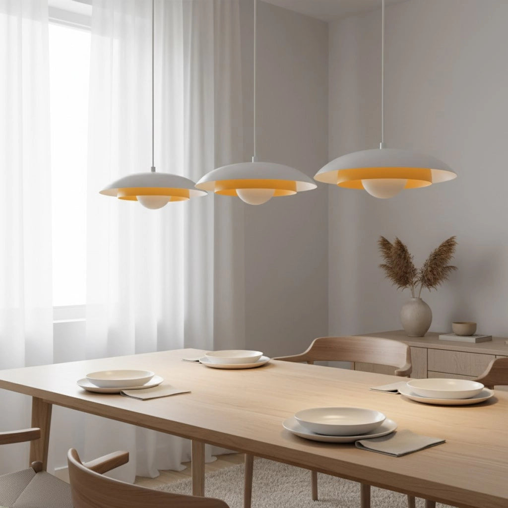 Lampada a sospensione Skin in acciaio bianco con dettagli arancioni