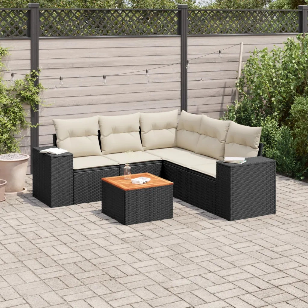 Set Divano da Giardino 6 pz con Cuscini Nero in Polyrattan