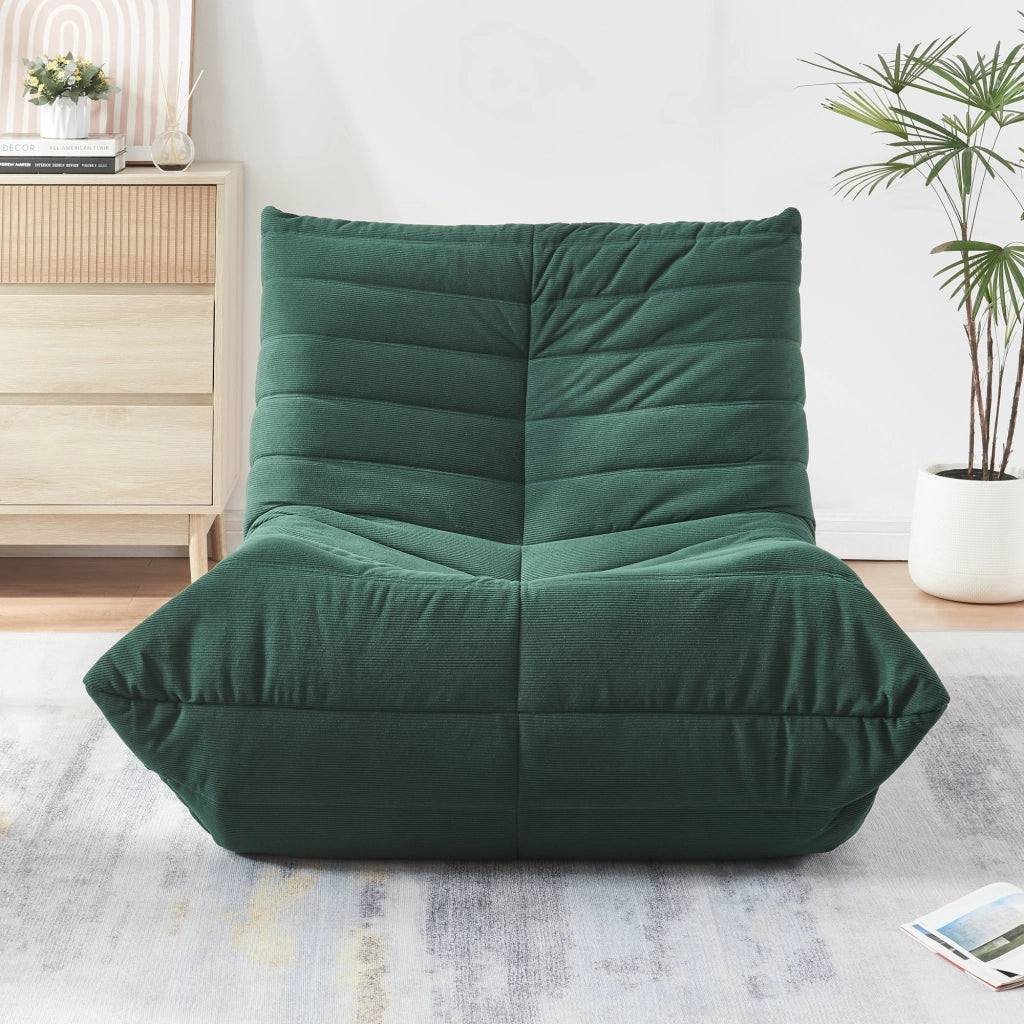 Poltrona Bassa Imbottita Kodsø con Rivestimento in Velluto a Coste 75x90x100 cm - Verde [en.casa]