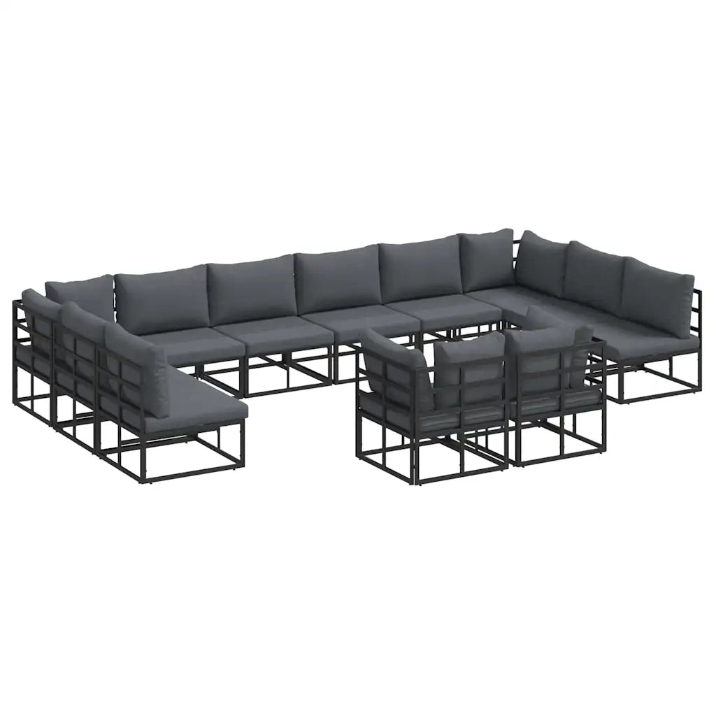 Set Divano da Giardino con cuscino 12 pcs Nero Alluminio