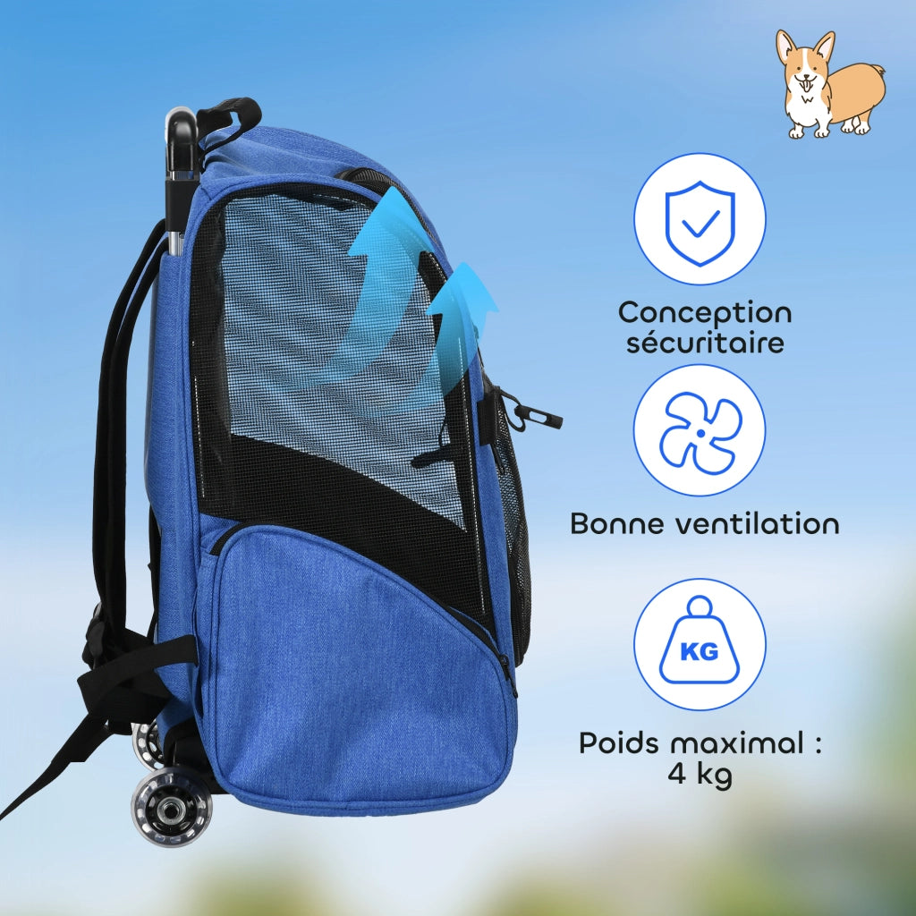 Carrello Trasporto per Cani 2 in 1 ¨C Zephmum ¨C 42x25x55 cm Blu