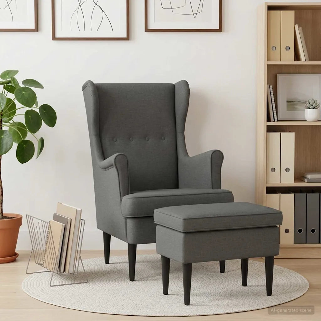 Poltrona con Ottomano 2 pz Grigio Scuro Tessuto 3418832