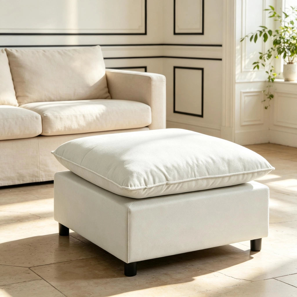 Poggiapiedi quadrato per il soggiorno, pouf con piedini in plastica, pouf per camera da letto e ingresso.