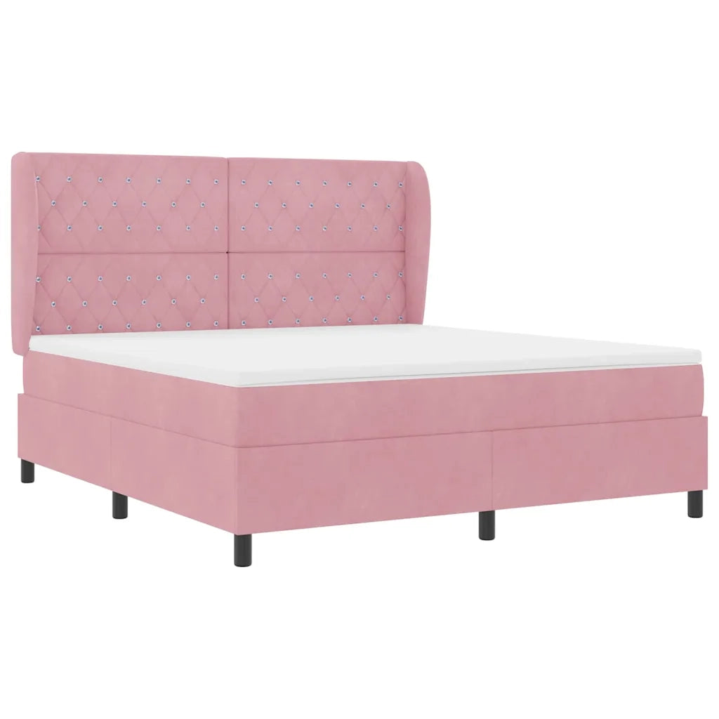 Letto a molle con materasso Rosa 200 x 180 cm Velluto 3340891
