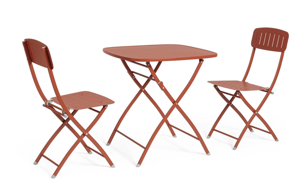 Set 3 Pezzi Bistrot da Giardino con Tavolo e 2 Sedie in Acciaio Yvonne Terracotta