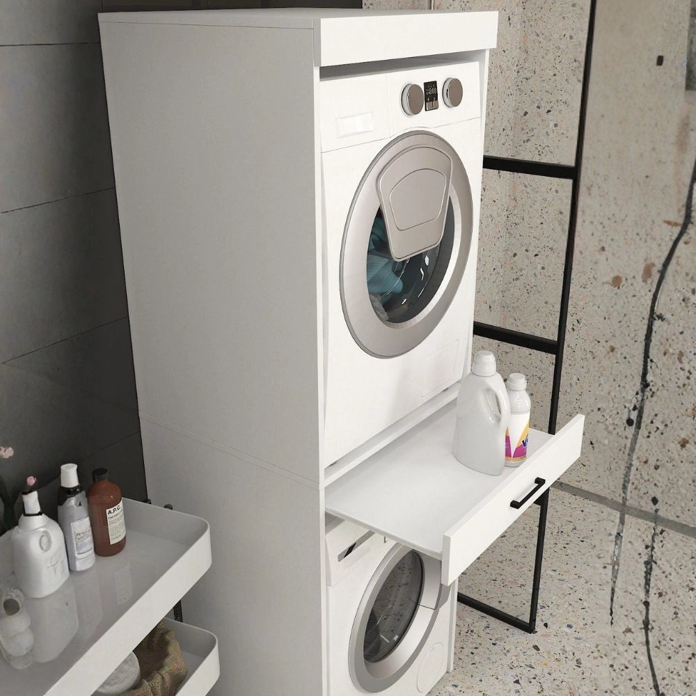 Colonna Bucato Fika Bianca Coprilavatrice e Copriasciugatrice con Cassetto Appoggio