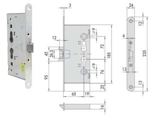 SERRATURA DA INFILARE PER PORTE TAGLIAFUOCO 43020  mm.65 (43020650)    CISA