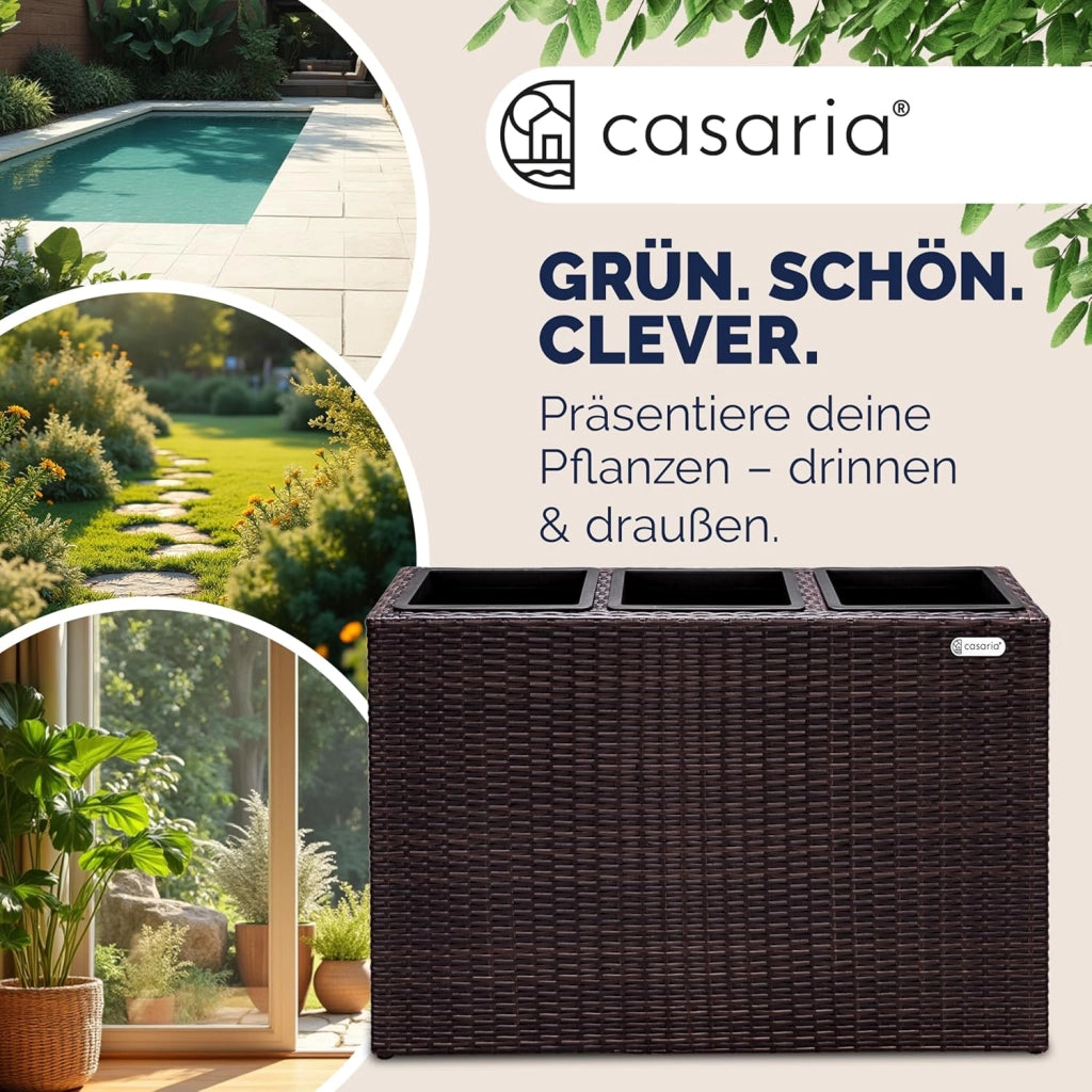® Fioriera 3 Vasi 83 x 30,5 x 60 cm Polyrattan Portafiori Giardino Esterno Interno Drenaggio Acqua Arredo Giardinaggio