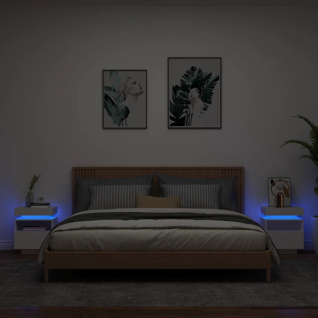Set di 2 Comodini | Armadio da Notte | Mobiletto da notte con Luci LED Bianchi 40x39x48,5 cm
