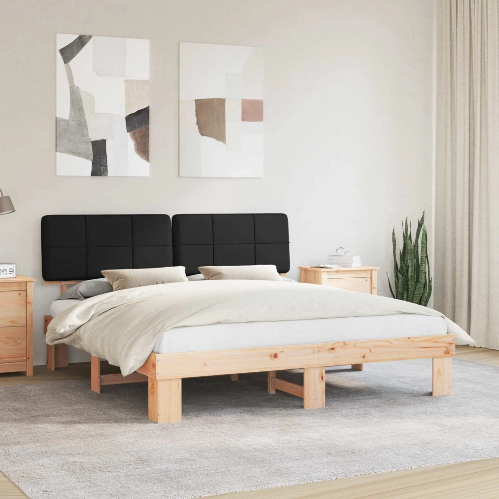 Letto con Testiera Rivestita Nero 200 x 200 cm Pino massello