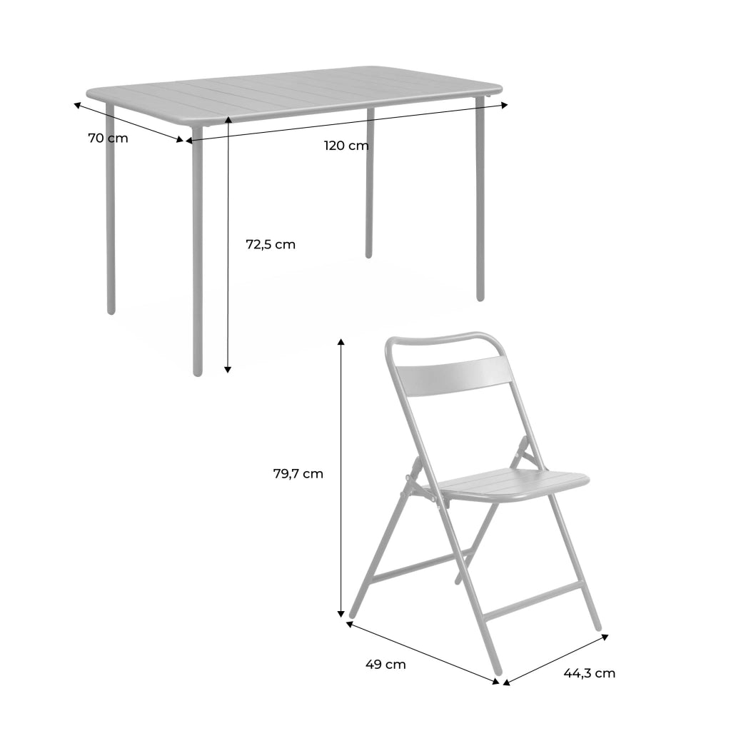 Set tavolo da giardino bistrot in acciaio con 4 sedie pieghevoli,