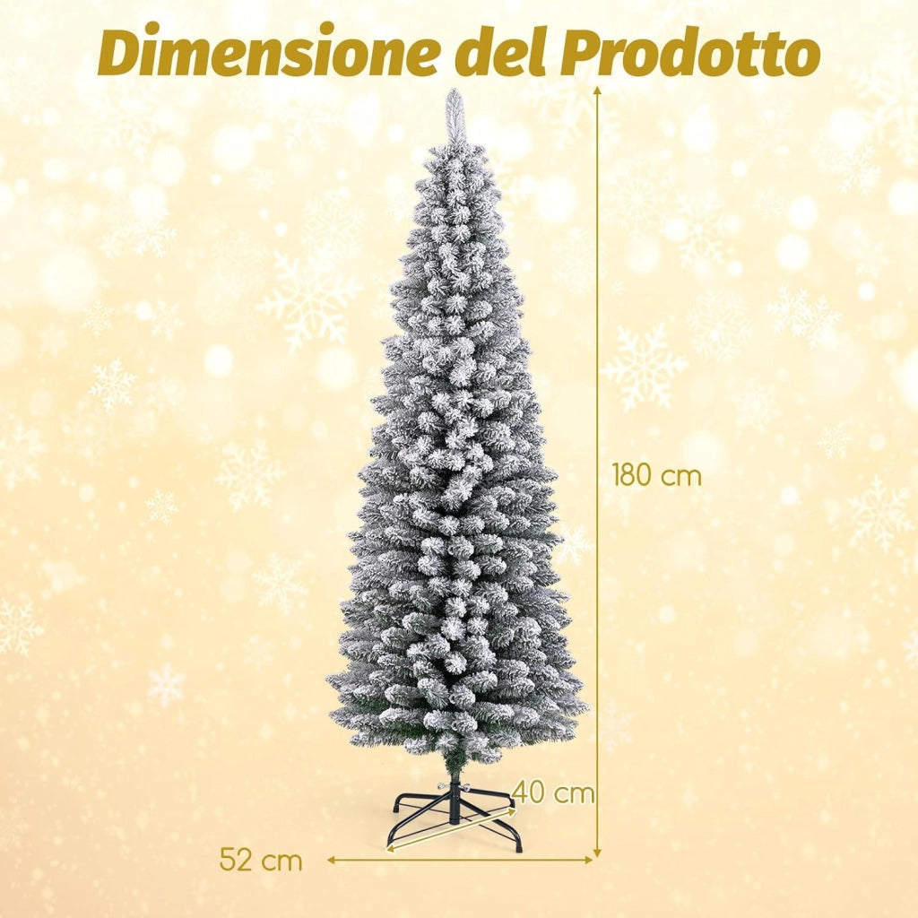 Albero di Natale Slim 120/150/180 cm, Albero di Natale Artificiale Innevato con 240/328/460 Rami e Supporto Metallico Pieghevole, per Piccoli Spazi, Decorazione per Casa e Feste (180 cm)