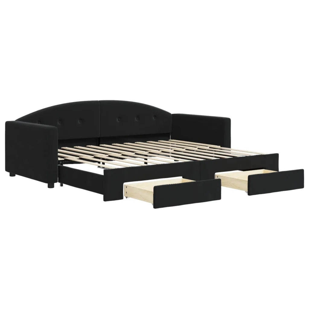 Divano Letto Estraibile con Cassetti-Sofa Letto-Daybed Nero 90x200 cm in Velluto 405637