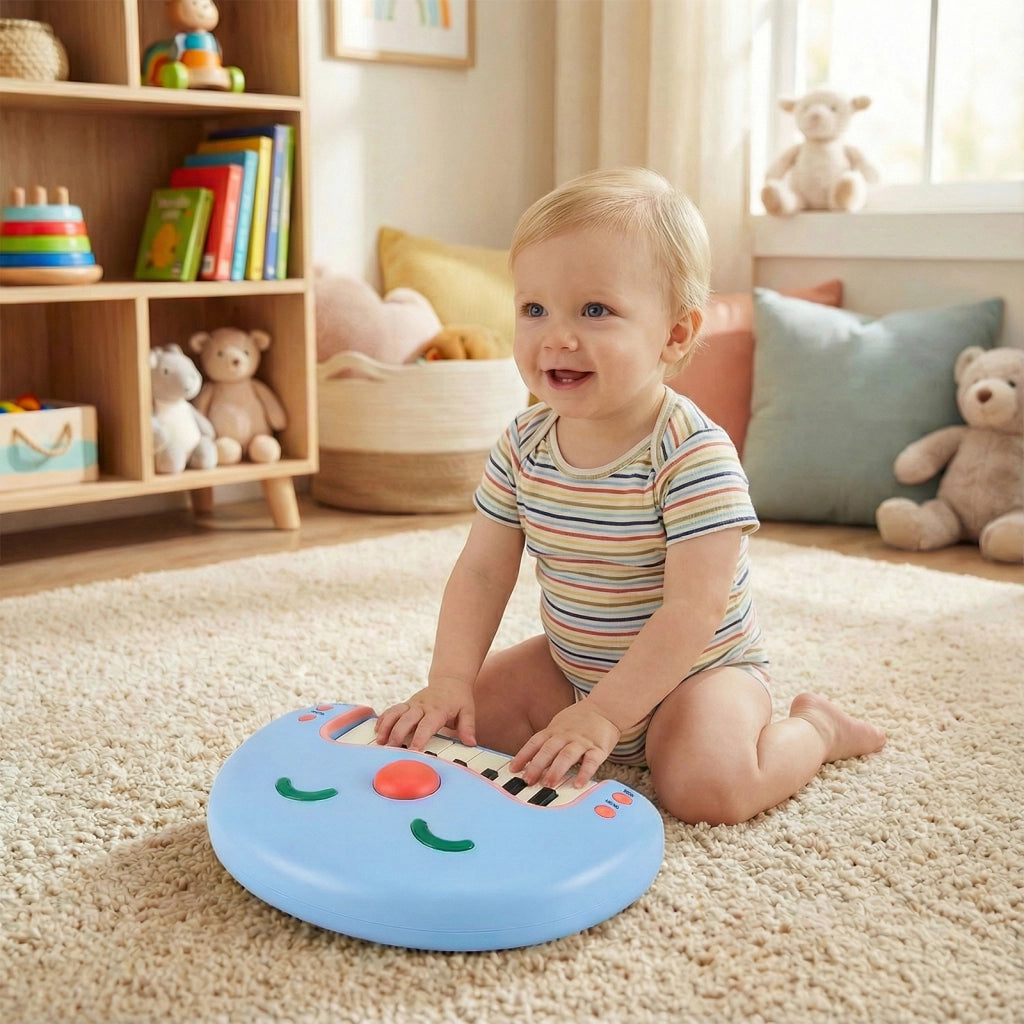 Tastiera bambini 13 tasti pianoforte digitale interattivo volto sorridente-Tastiera pulsanti luci musicale portatile educativo bambini 3+ anni