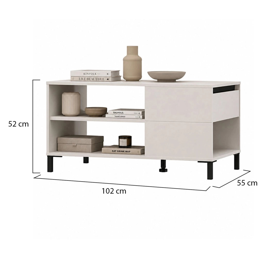 Salentina, Tavolino da Salotto un Cassetto, 102x55x52h cm Bianco Crema