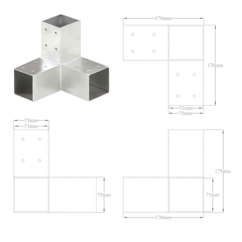 Connettori per Pali a Forma di Y 4 pz Metallo Zincato 71x71 mm cod mxl 57796