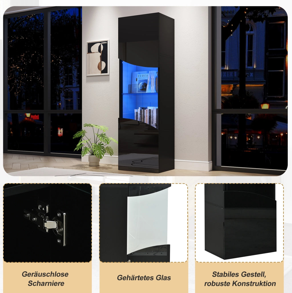 Vetrina alta con LED nera lucida 35x50x165 cm