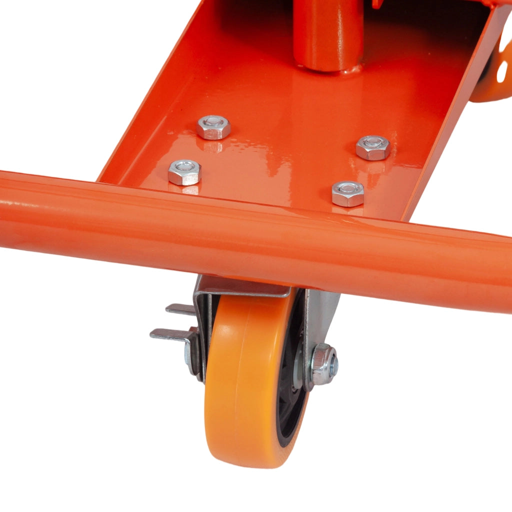 Carrello per pannelli in acciaio arancione, portata fino a 1000 kg, con 4 ruote piroettanti e freni