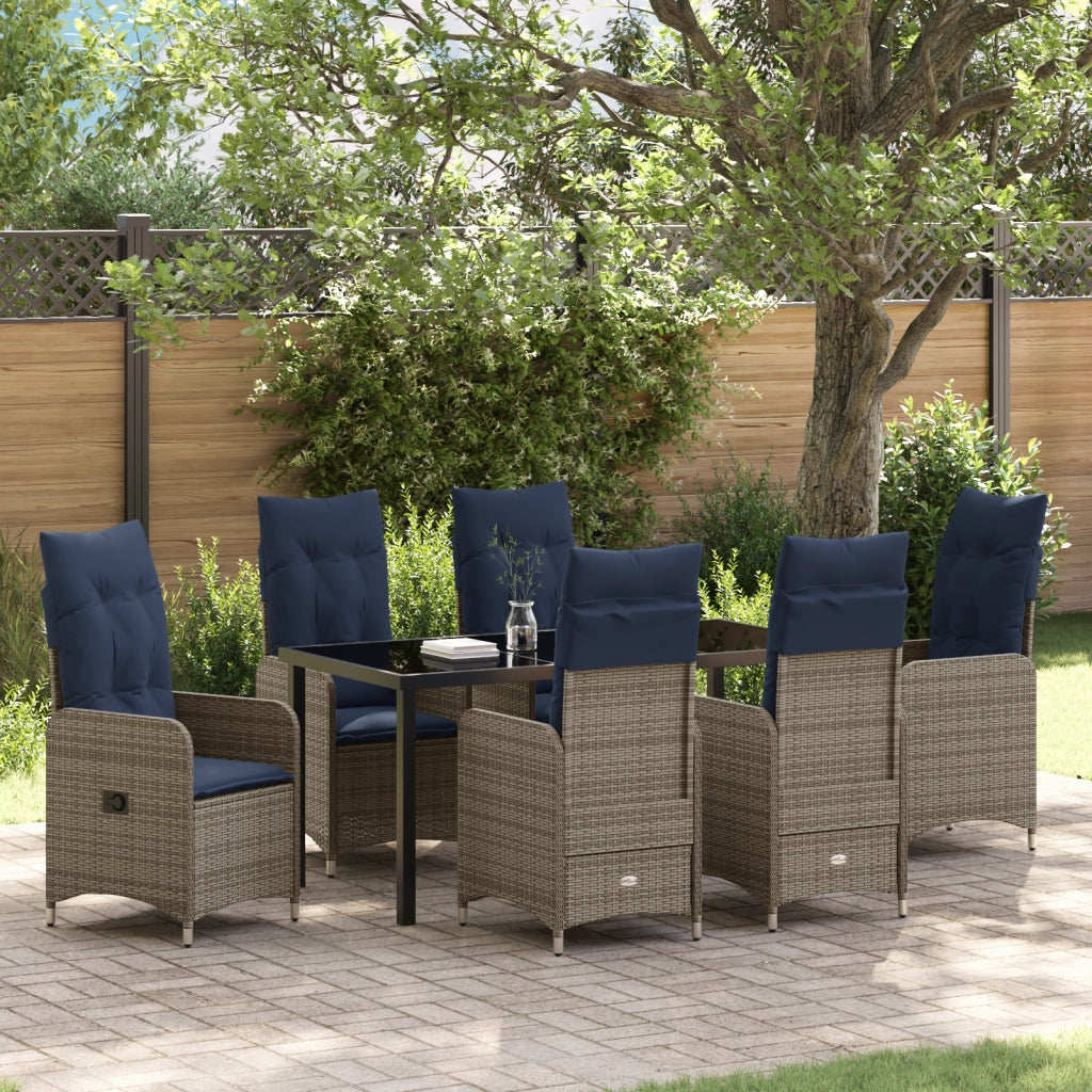 Set di Mobili da Giardino da 7 Pezzi con Cuscini Neri Rattan Poliestere