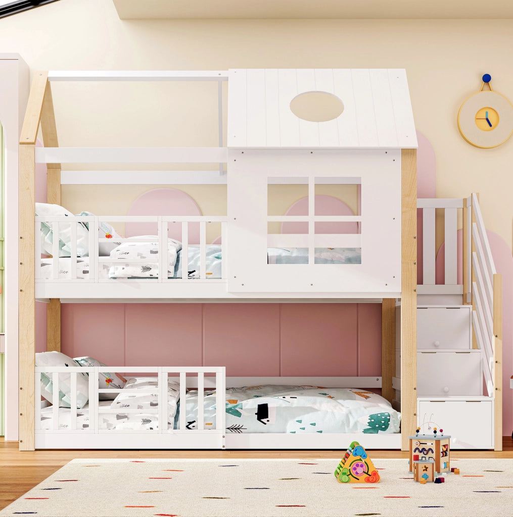 Letto a castello per bambini con scala contenitore 90x200 cm