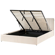 Letto contenitore Rivestimento in velluto beige 180 x 200 cm con testiera a doghe