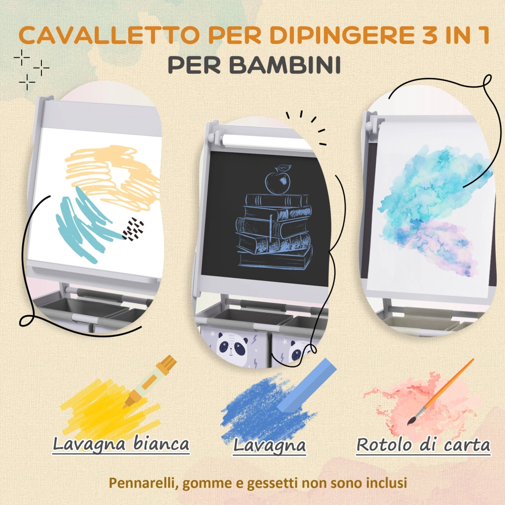 Lavagna per Bambini con Cavalletto e Contenitori ¨C Zephmum ¨C Grigio 54x46.5x93cm
