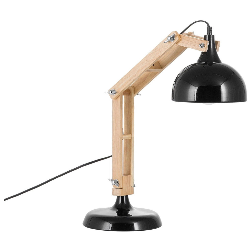 Lampada da scrivania nera Luce di legno Swing Braccio regolabile Paralume di metallo Luce da tavolo
