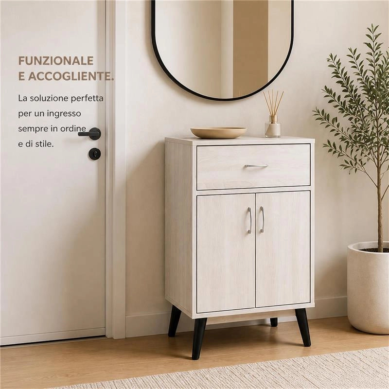 MOBILE IN MDF BIANCO CON 2 ANTE E CASSETTO MISURE: 60X40X74CM