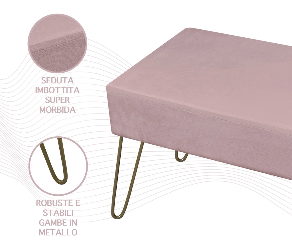 Pouf Poggiapiedi In Velluto Con Gambe Dorate Elegante Imbottito Sgabello Per Toeletta Mobile Trucco Ottomano Ingresso Tavolino Camera Da Letto Soggiorno Salotto  - Rosa Antico - Rettangolare