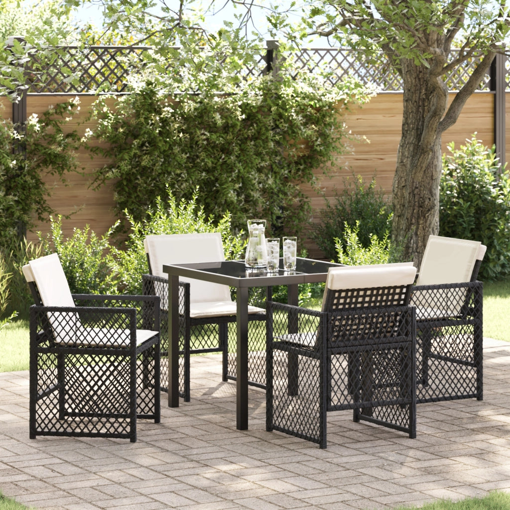 Set pranzo giardino 5 pezzi con cuscini in polirattan nero